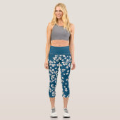 デイジー白ハッピーフローラルパターンカプリレギンス カプリレギンス (正面)