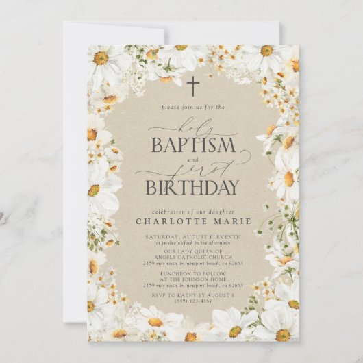 デイジー神聖バプテスマ&第1の誕生日フローラガール 招待状 (正面)