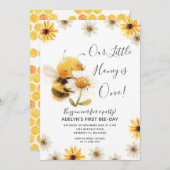 デイジー私たちの小さなハニービー1st誕生日ひまわり 招待状 (正面/裏面)