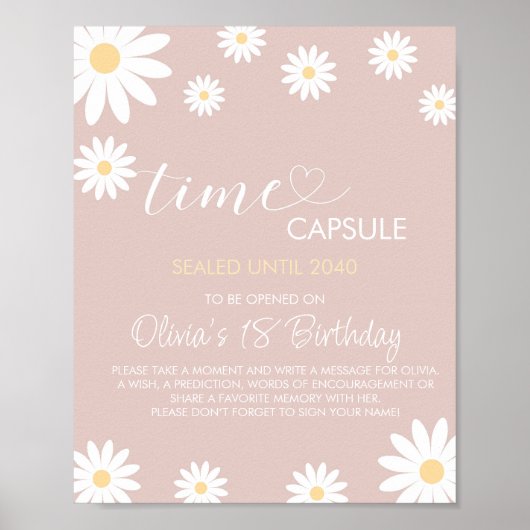 デイジー第1誕生日タイムカプセルサイン、レトロデイジー ポスター (正面)