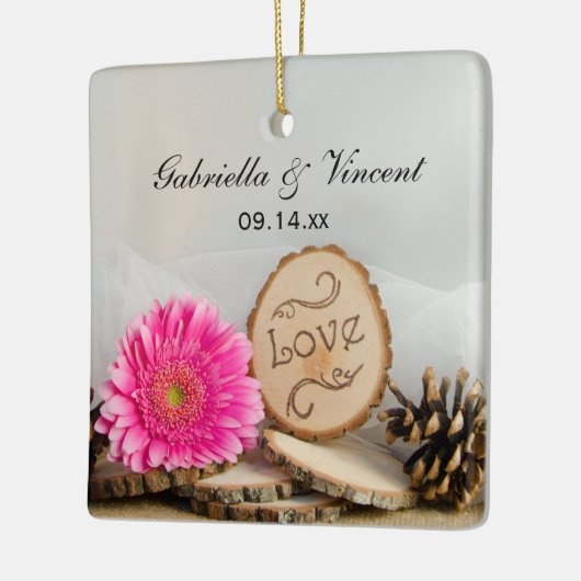 デイジー素朴ウッドランドの結婚花嫁のメイドありがとう セラミックオーナメント (左)