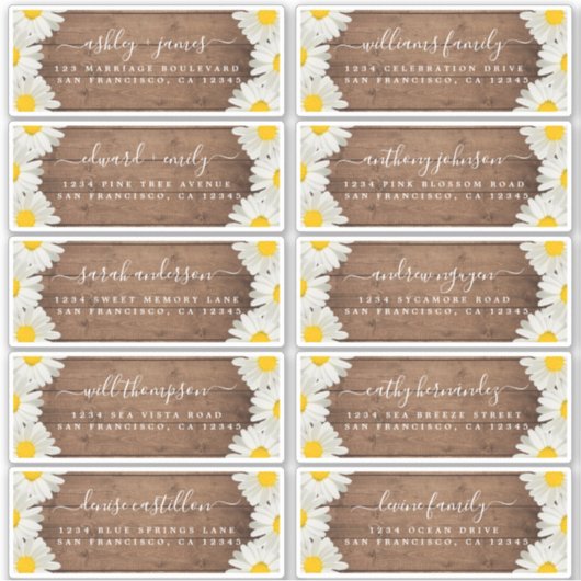 デイジー素朴ウッド結婚ズゲスト住所 シール (正面)