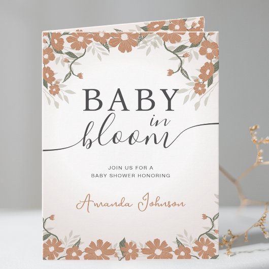 デイジー素朴シャワーの開花男女兼用ベビー 招待状