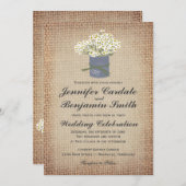 デイジー素朴ダブルハートバーラップ結婚式の招待 招待状 (正面/裏面)