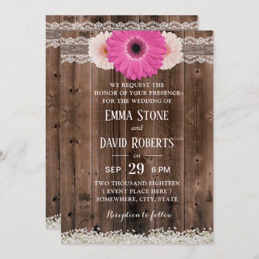 デイジー素朴フラワーレース&トウィーンカントリーウェディング 招待状 (正面/裏面)