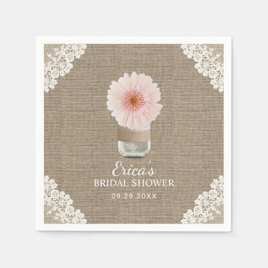 デイジー素朴フローラメイスンジャールレースブライダルシャワー スタンダードカクテルナプキン (正面)