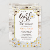 デイジー素朴花ランタンガールベビーシャワー 招待状 (正面/裏面)