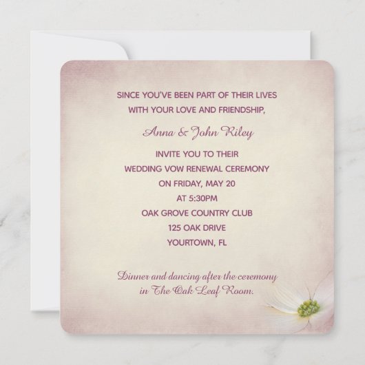 デイジー結婚とユリの水色リース 招待状 (裏面)