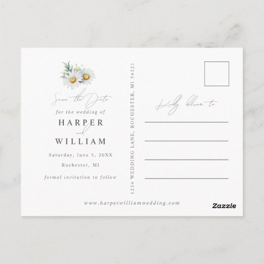 デイジー結婚の写真は日付を保存 ポストカード (裏面)