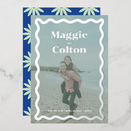 デイジー結婚の写真日付の保存 箔招待状