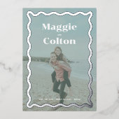 デイジー結婚の写真日付の保存 箔招待状 (正面)