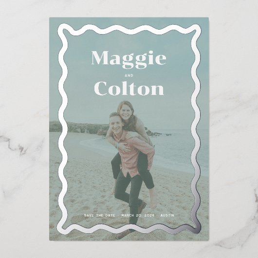 デイジー結婚の写真日付の保存 箔招待状 (正面)