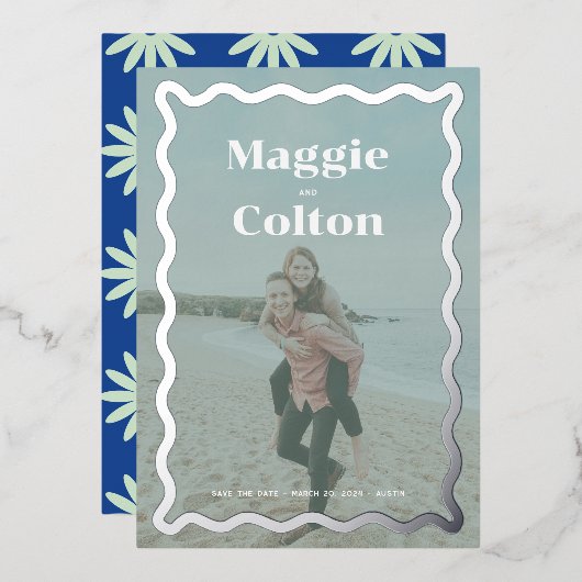 デイジー結婚の写真日付の保存 箔招待状 (正面/裏面)