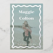 デイジー結婚の写真日付の保存 箔招待状 (正面)