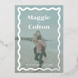 デイジー結婚の写真日付の保存 箔招待状