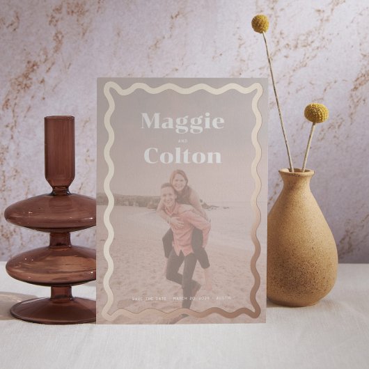 デイジー結婚式の日付の保存 箔招待状