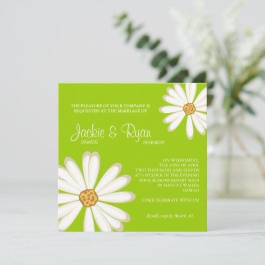デイジー結婚式招待状フラワーホワイトライムグリーン 招待状 (スタンド正面)