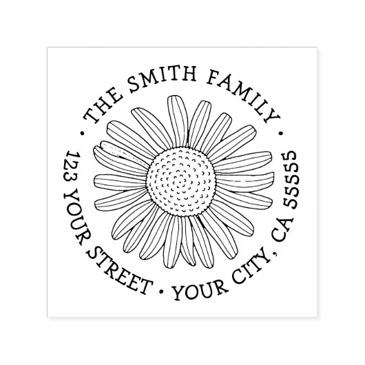 デイジー花お洒落フォント差出人住所 セルフインキングスタンプ (デザイン)