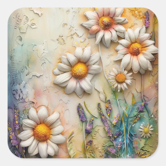 デイジー花かわいらし野花フローラ自然 スクエアシール (正面)