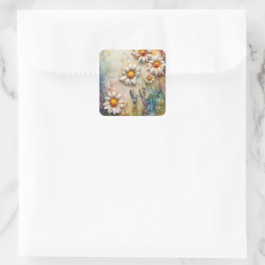 デイジー花かわいらし野花フローラ自然 スクエアシール (バッグ)