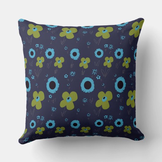 デイジー花ほこりっぽいマスタードイエローブルーネイビー クッション (裏面)