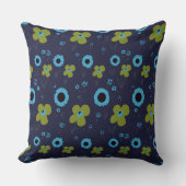 デイジー花ほこりっぽいマスタードイエローブルーネイビー クッション (正面)