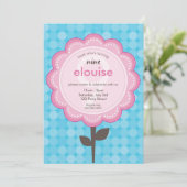 デイジー花モダンヴィンテージかわいらし誕生日アクア 招待状