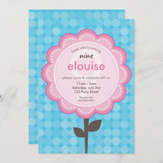 デイジー花モダンヴィンテージかわいらし誕生日アクア 招待状