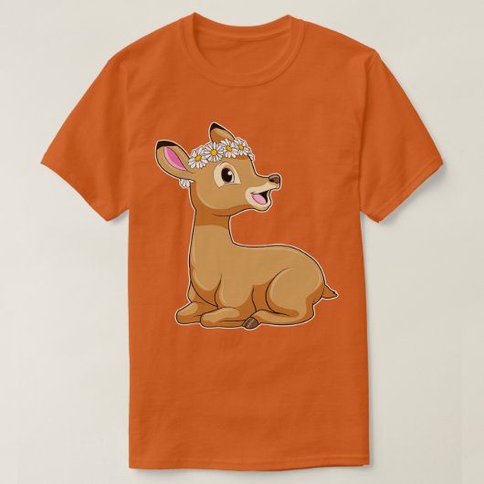 デイジー花付き鹿 Tシャツ (デザイン正面)