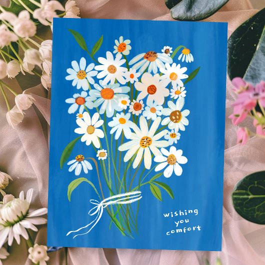 デイジー花束の水彩画 お悔やみカード ご冥福をお祈りします ポストカード