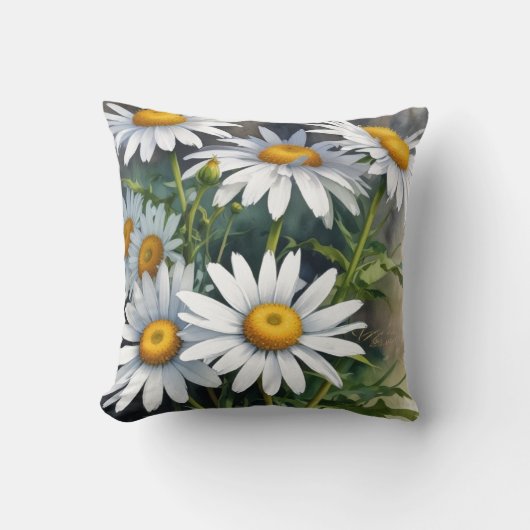 デイジー花束エレガント水彩 クッション (正面)