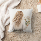 デイジー花束付き女性 クッション (ブランケット)