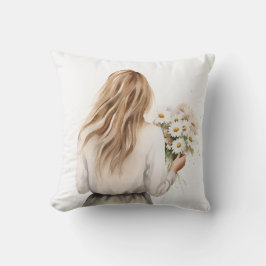 デイジー花束付き女性 クッション