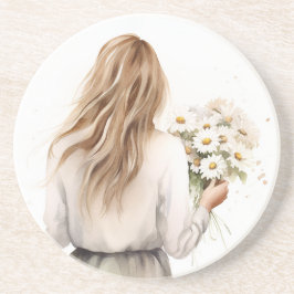 デイジー花束付き女性 コースター