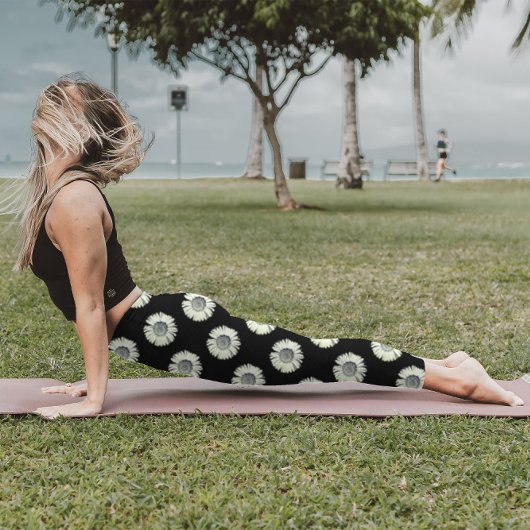 デイジー花柄かわいいガーリートレンディーホワイトブラック レギンス