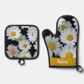 デイジー花柄名前をカスタムする 鍋つかみ&鍋敷きセット (正面)