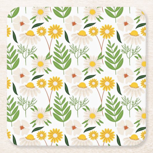 デイジー花柄 スクエアペーパーコースター (正面)