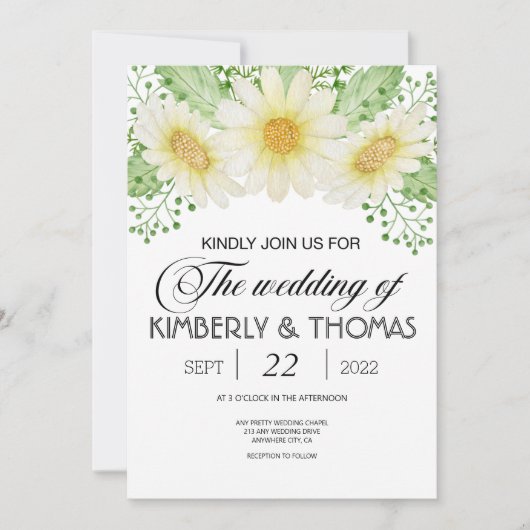 デイジー花水彩結婚式招待状 (正面)