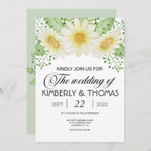 デイジー花水彩結婚式招待状 (正面/裏面)