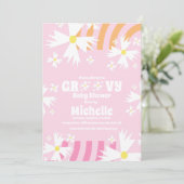 デイジー花溝型ベビーシャワーピンクオレンジ 招待状 (スタンド正面)