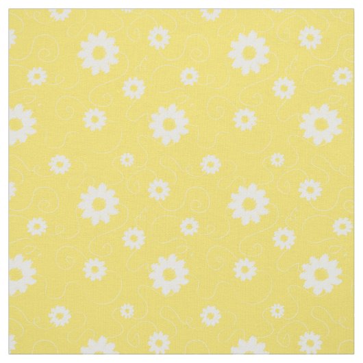 デイジー花黄色の白い夏のパターン ファブリック (見本)