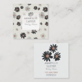 デイジー花黒ピンク花柄 スクエア名刺 (正面/裏面)