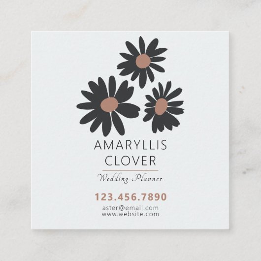 デイジー花黒ピンク花柄 スクエア名刺 (裏面)