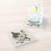 デイジー葉と – クリームに透明。 ガラスコースター (アングル)