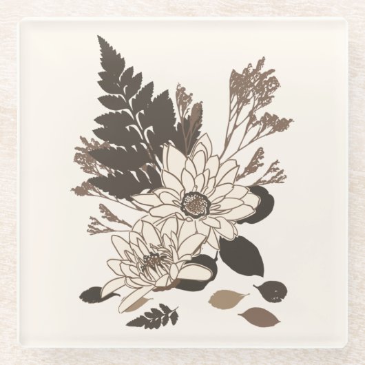 デイジー葉と – クリームに透明。 ガラスコースター (正面)