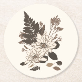 デイジー葉と – クリームに透明。 ラウンドペーパーコースター
