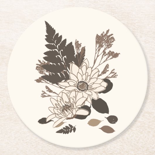 デイジー葉と – クリームに透明。 ラウンドペーパーコースター (正面)
