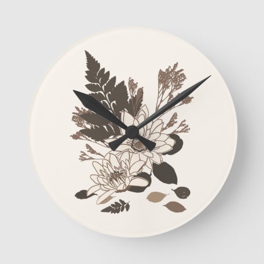 デイジー葉と – クリームに透明。 ラウンド壁時計 (正面)