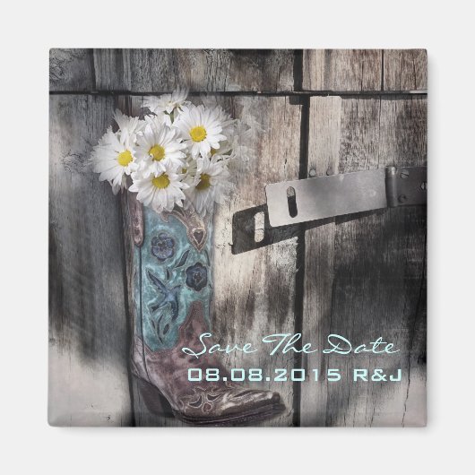 デイジー西部の田舎の結婚式の日付を保存 マグネット (正面)
