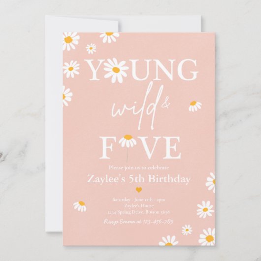 デイジー誕生パーティーボムアン・ヤング・ワイルド・アンド・ファイブ 招待状 (正面)